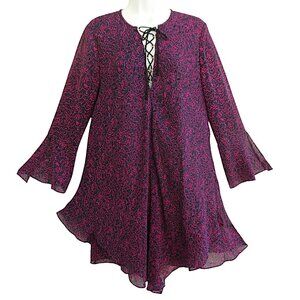 SiLK Derek Lam 10 Crosby Boho Dress Tie Up Bust Asym Hemline Long Split Sleeve 8
